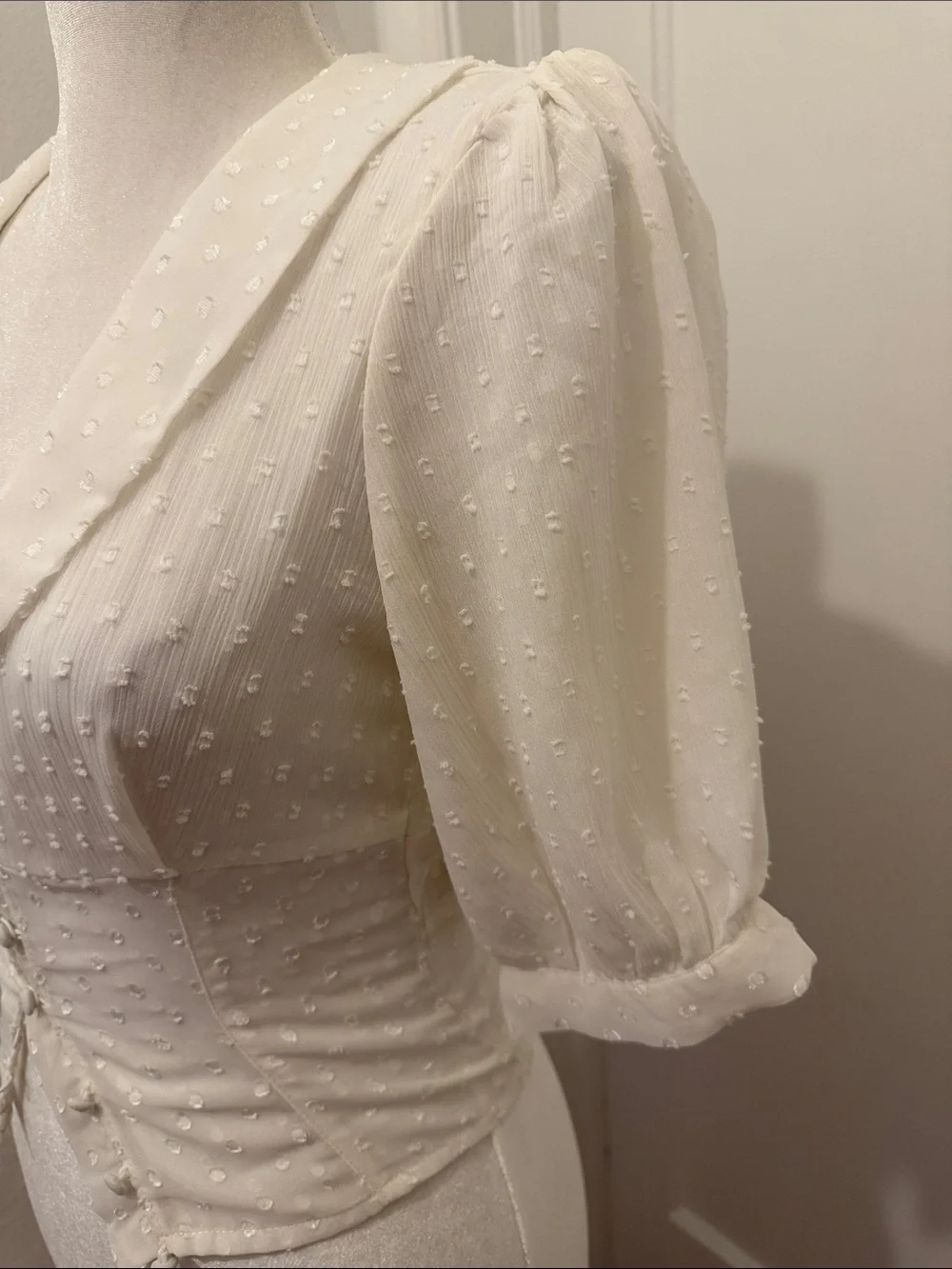 Free People Ivory Swiss Dot Corset Top with Puff Sleeves